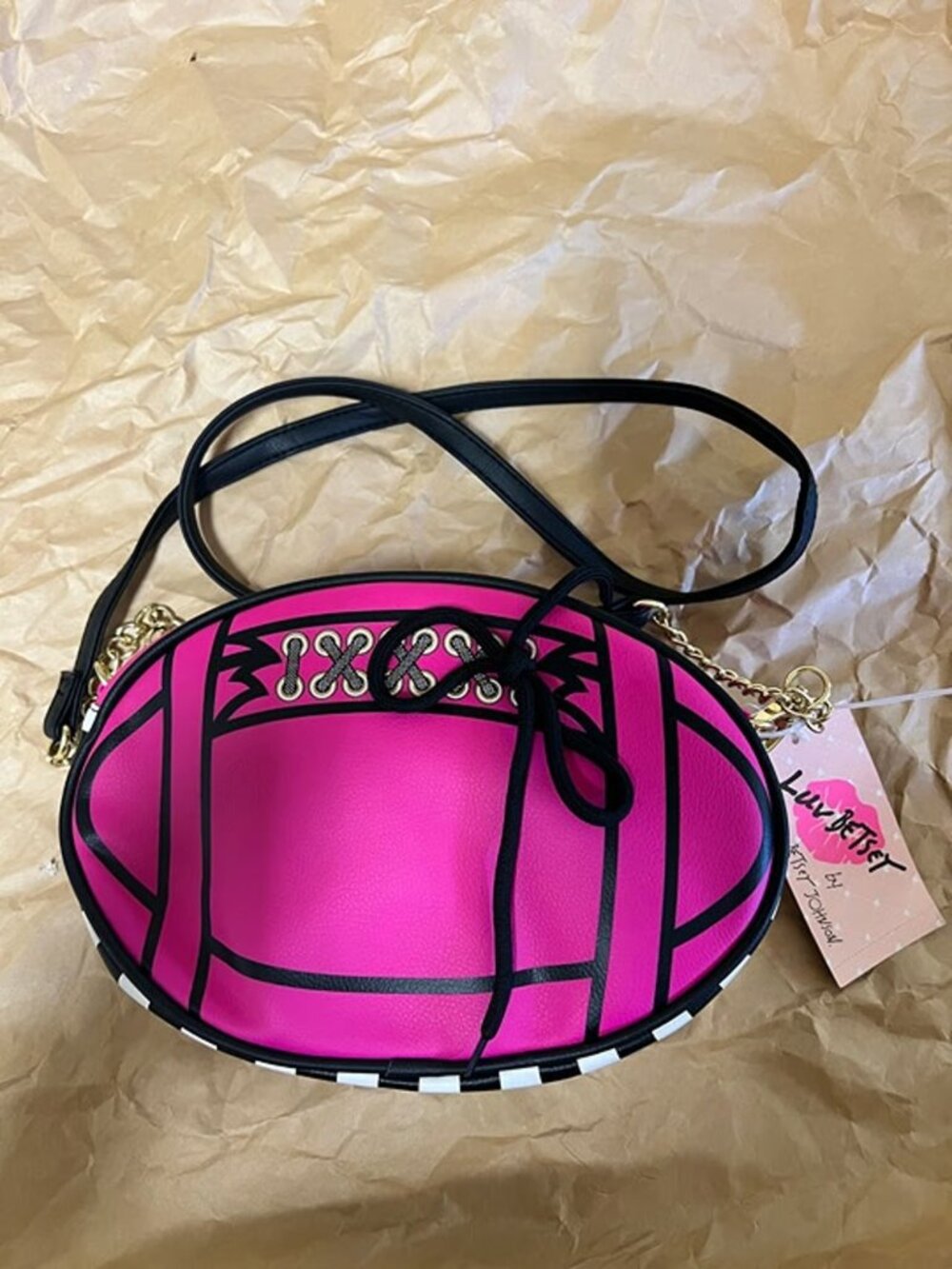 NWT Luv Betsey Johnson Pink Football Crossbody Bag